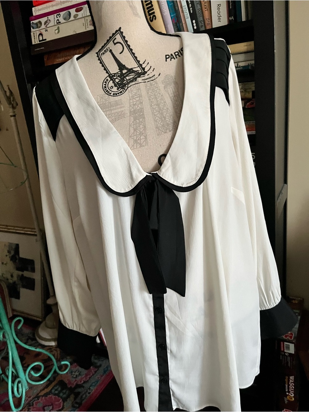 ASOS Curve Classic Black & White Tie-Front Blouse